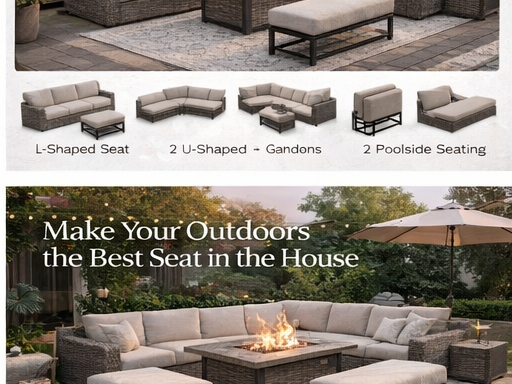 Athena 7-Piece Outdoor Sectional with Fire Pit