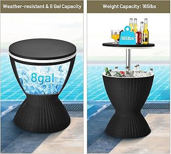 8-Gal Cool Bar Rattan Style Outdoor Patio Pool Cooler Table