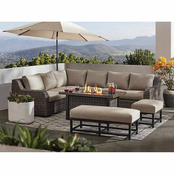 Athena 7-Piece Outdoor Sectional with Fire Pit