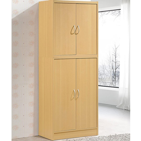 Hodedah 4 Door Kitchen Pantry with Four Shelves, Beech