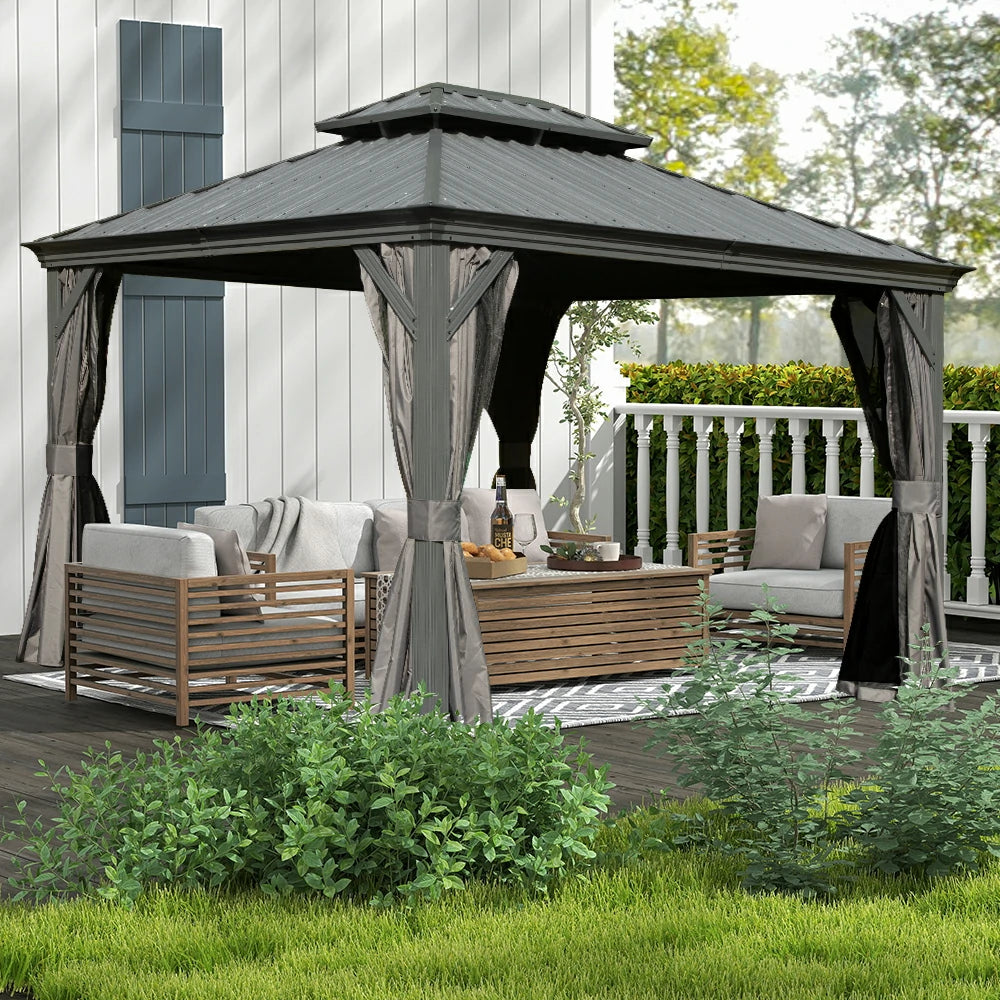 Galvanized Steel Hardtop Gazebo with Drainage Gutters