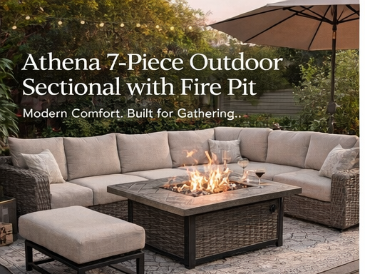Athena 7-Piece Outdoor Sectional with Fire Pit