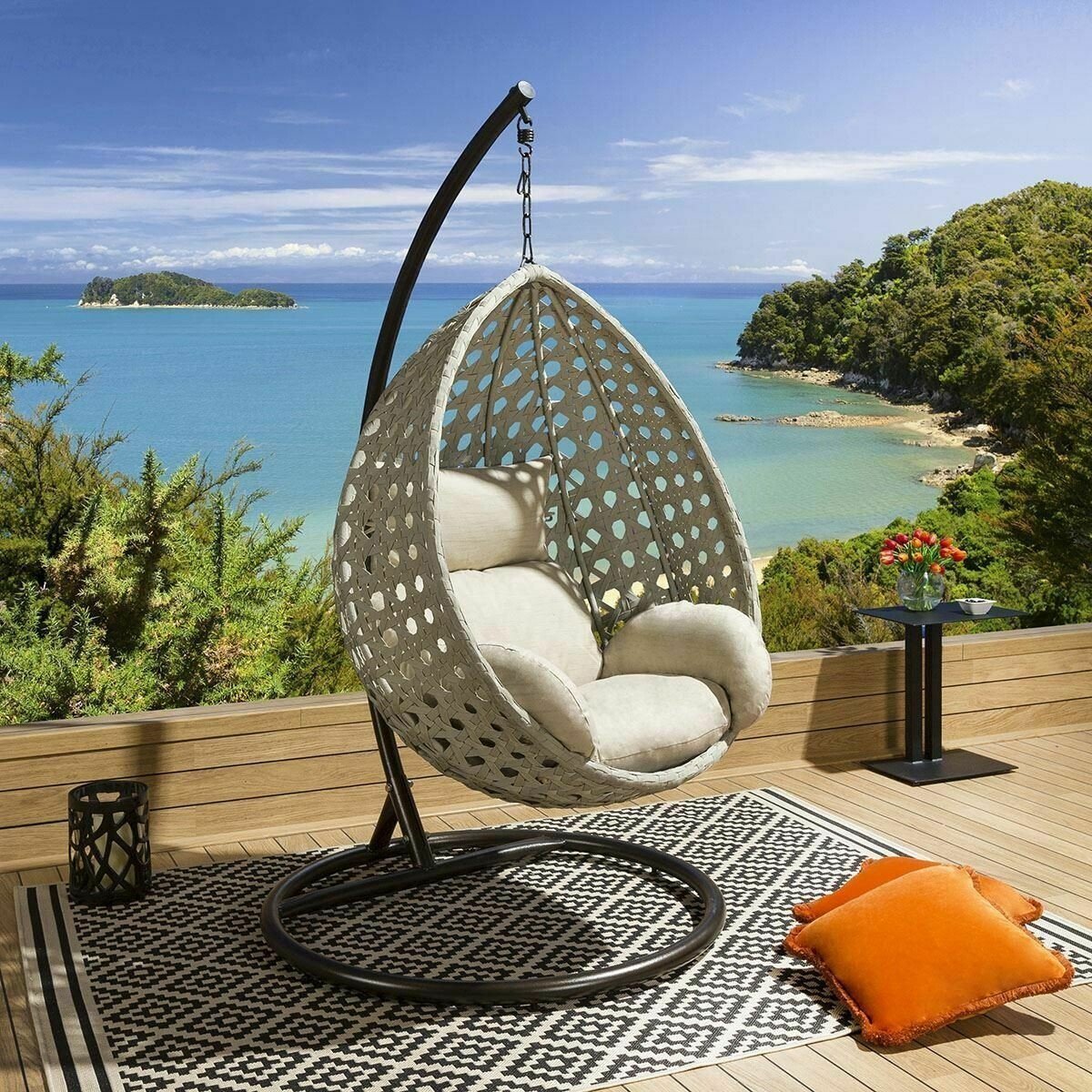 Luxury Extra Large Outdoor Hanging Pod Chairs Grey Rope Table - Bed Bath & Beyond