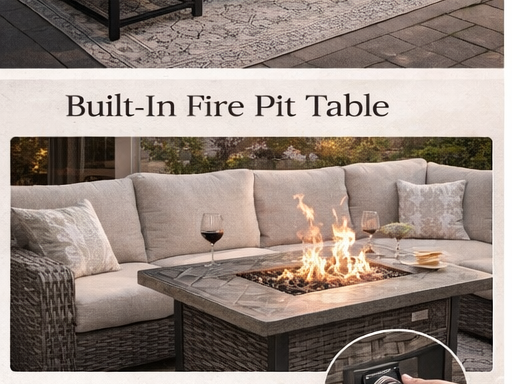 Athena 7-Piece Outdoor Sectional with Fire Pit