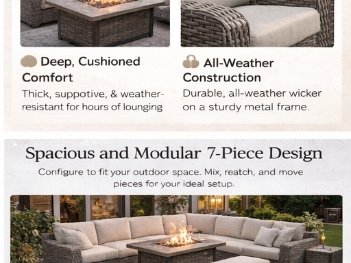Athena 7-Piece Outdoor Sectional with Fire Pit