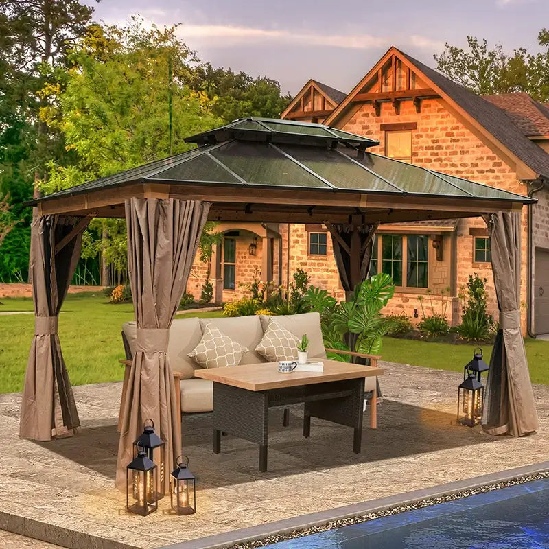Polycarbonate Hardtop Gazebo Wood-looking