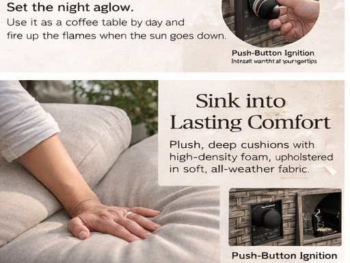 Athena 7-Piece Outdoor Sectional with Fire Pit