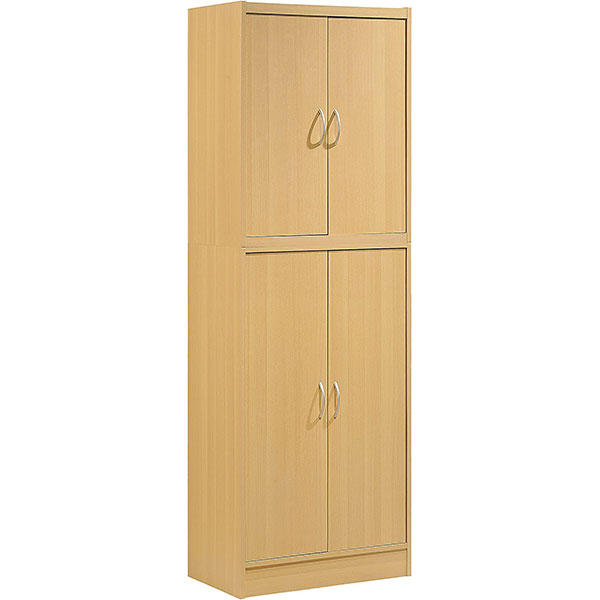 Hodedah 4 Door Kitchen Pantry with Four Shelves, Beech