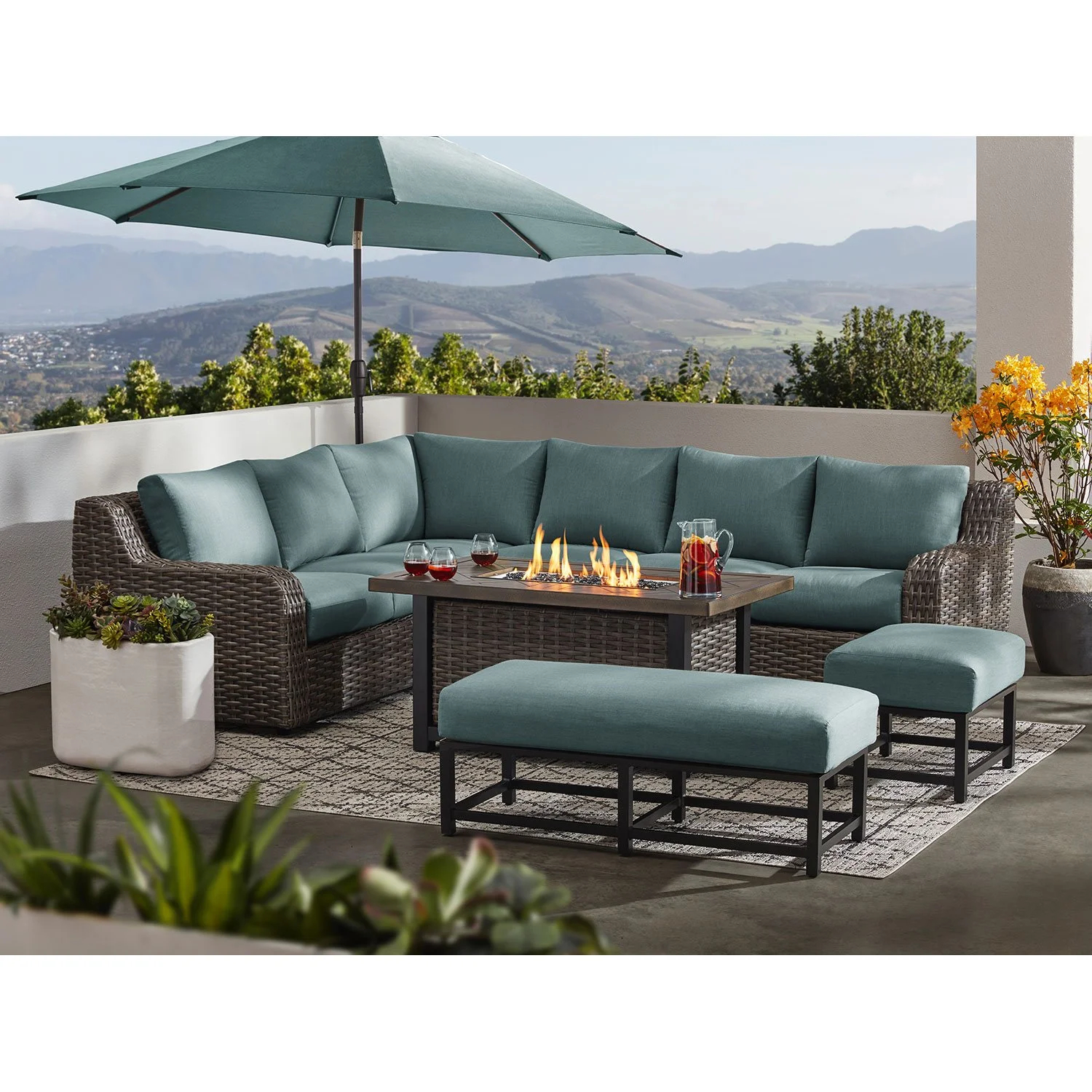 Athena 7-Piece Outdoor Sectional with Fire Pit