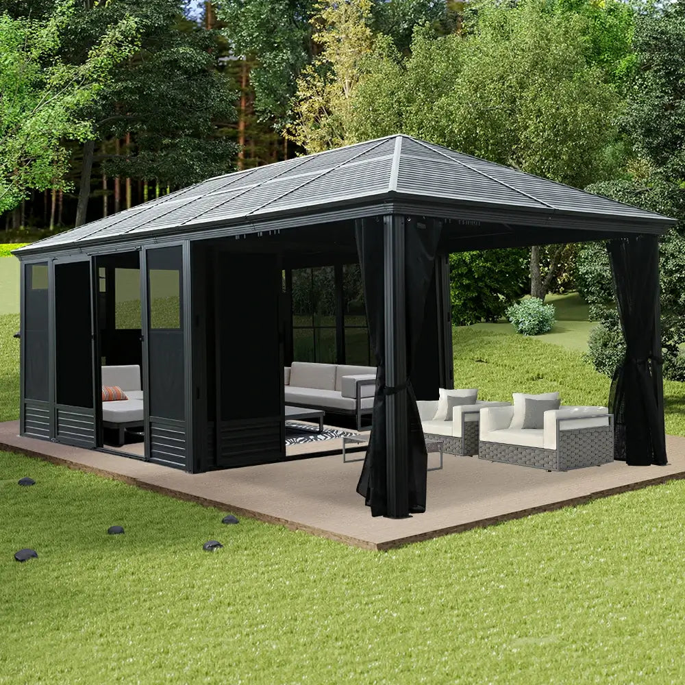 11'×21' Hardtop Sunroom & Gazebo - Front and Side Doors