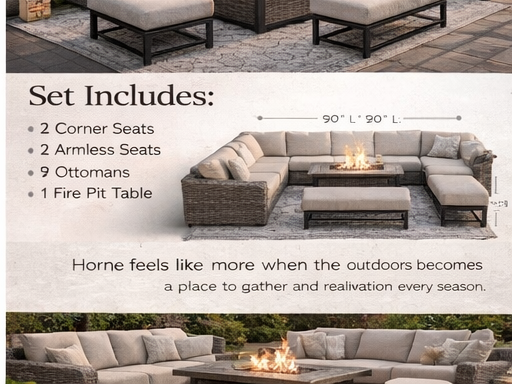 Athena 7-Piece Outdoor Sectional with Fire Pit