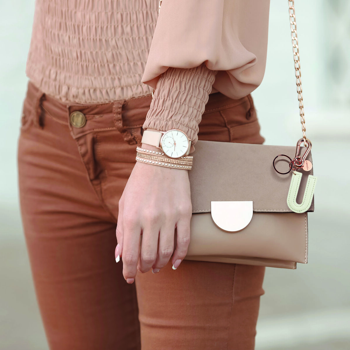 Key Ring with Initial Letter - U / White - My Initial