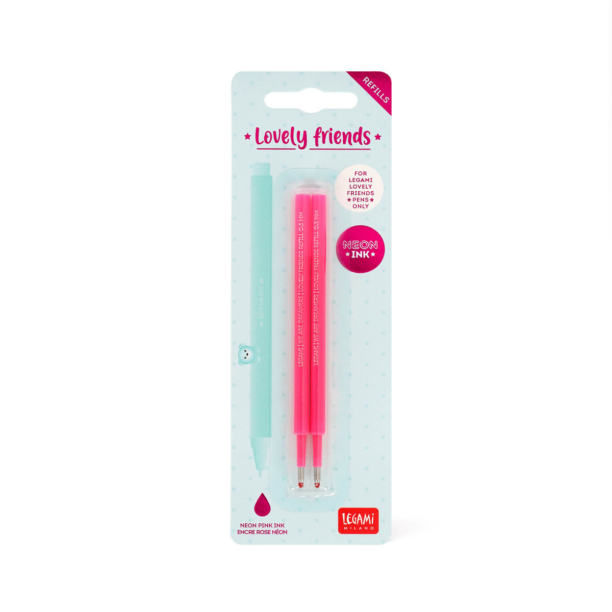 Set of 2 Refills for Lovely Friends Gel Pens - Neon Pink Ink