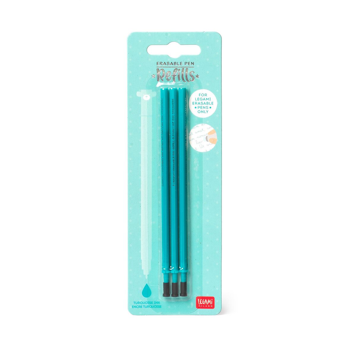 Set of 3 Refills for Erasable Gel Pens - Turquoise Ink - Erasable Pen