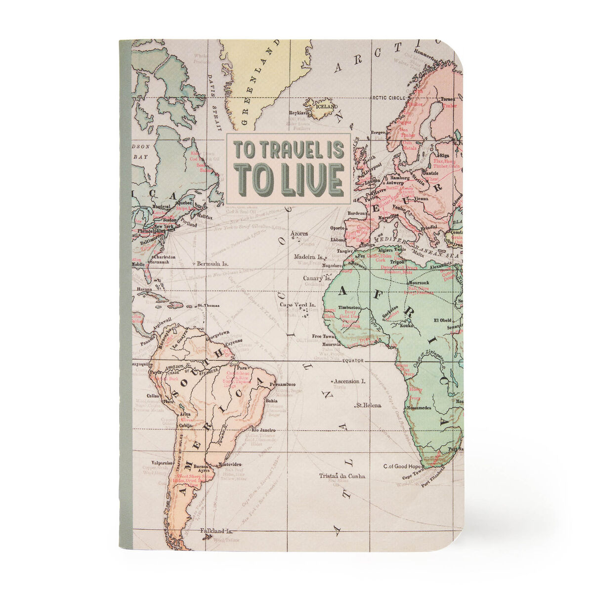 A6 Lined Notebook with Illustrated Hard Cover - Travel Map