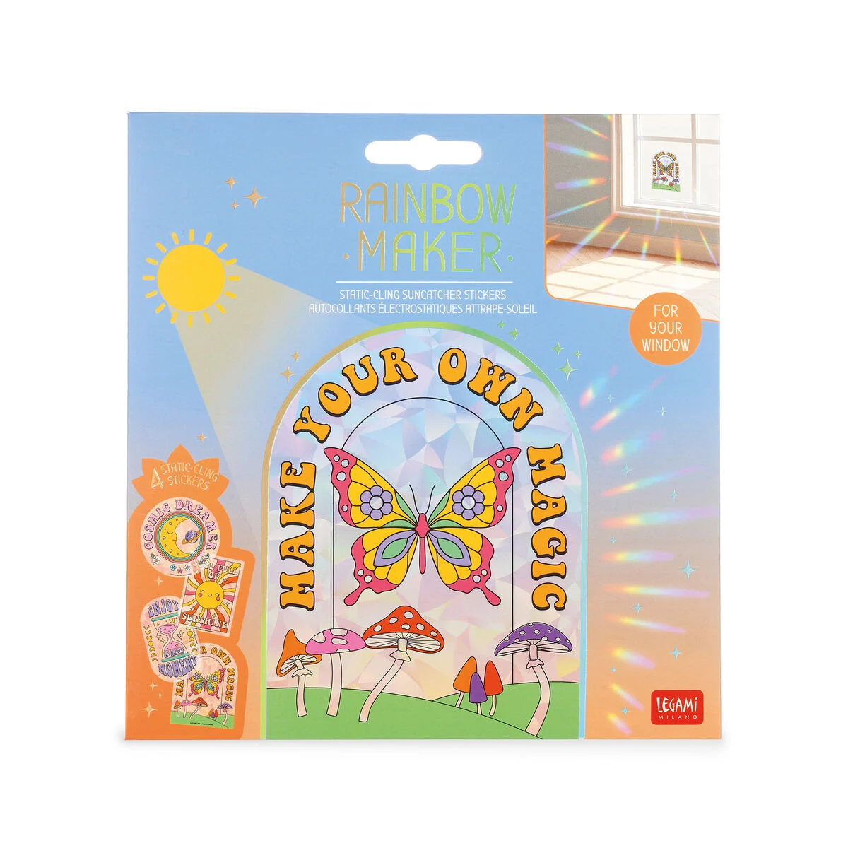 Set of 4 Static-Cling Suncatcher Stickers for Windows - Rainbow Maker