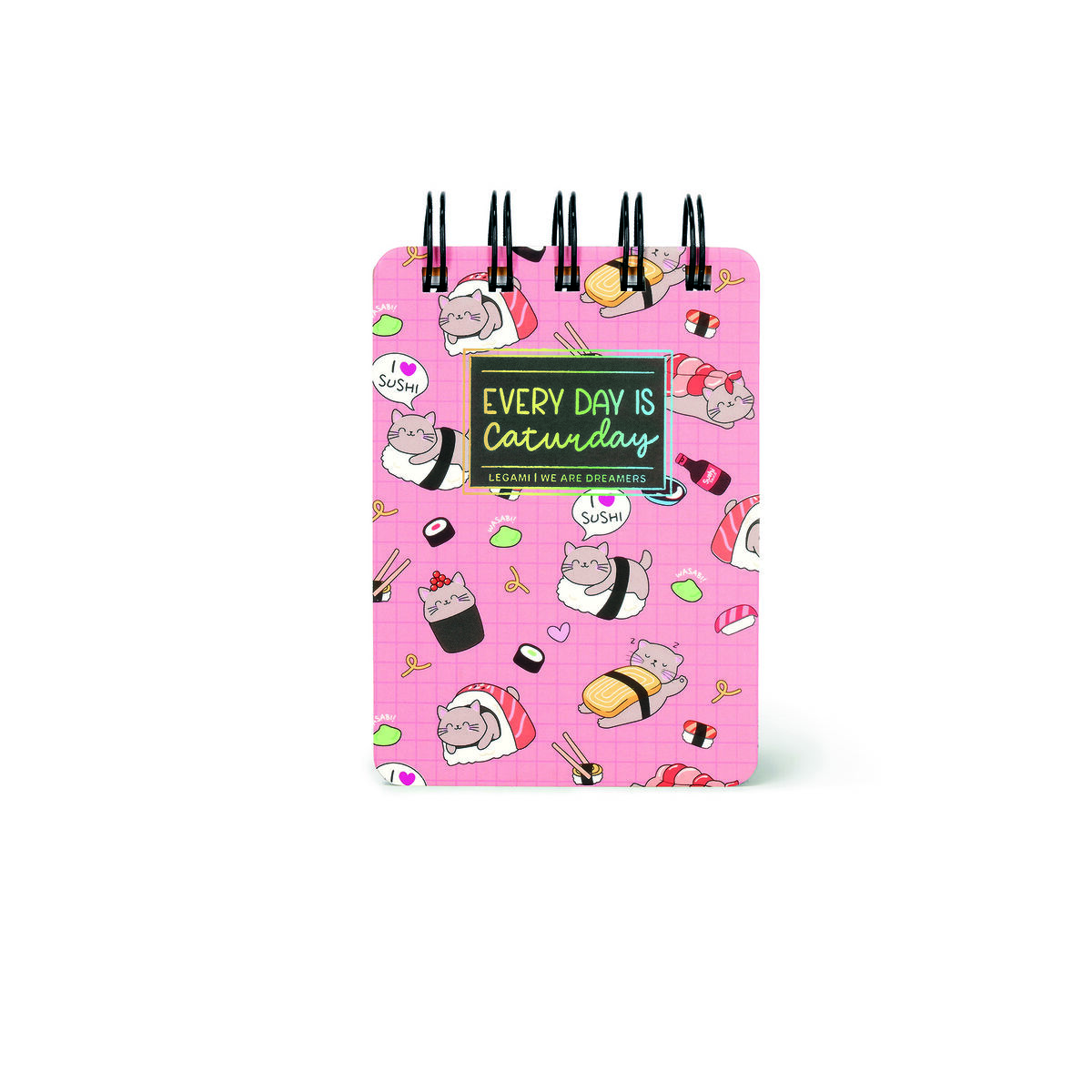 Lined Notebook with Illustrated Hard Cover - Sushi Cat - Jotter - Spiral-Bound