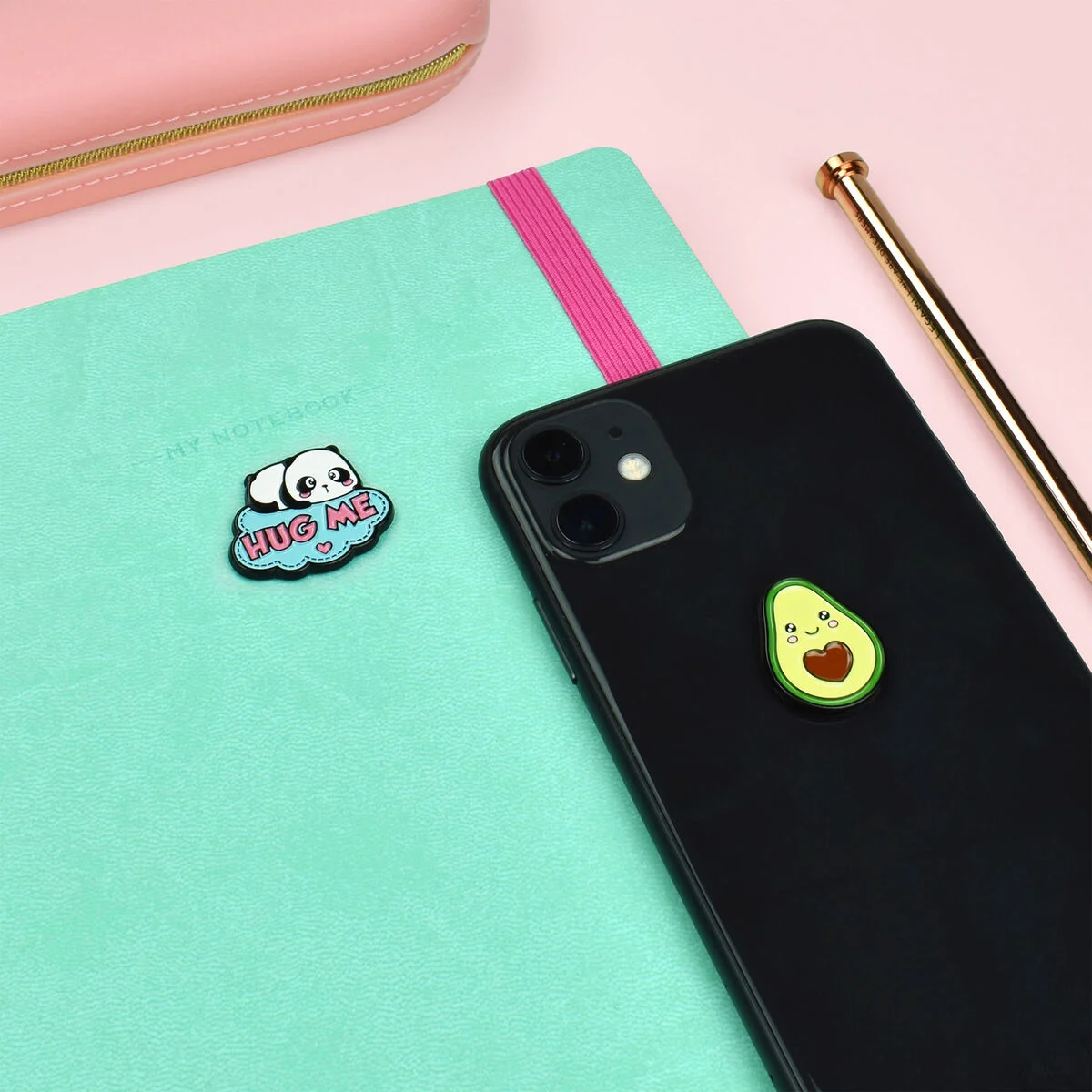 Set of 2 Panda + Avocado Metal Stickers - Cutie