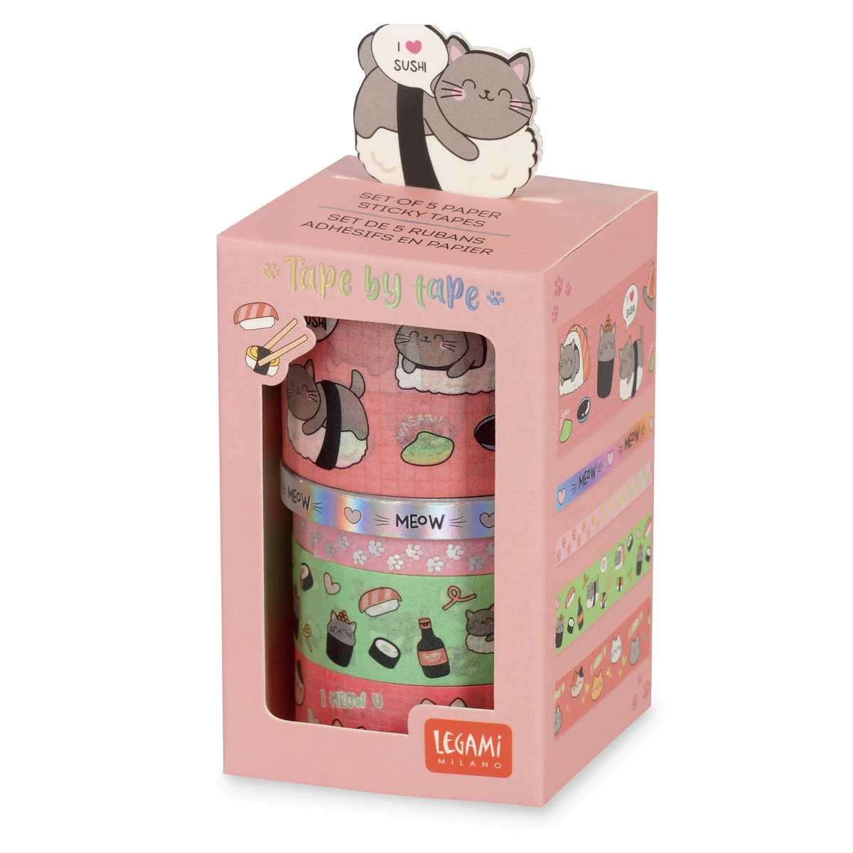 Set of 5 Decorative Kitty Paper Sticky Tapes - Tape By Tape
