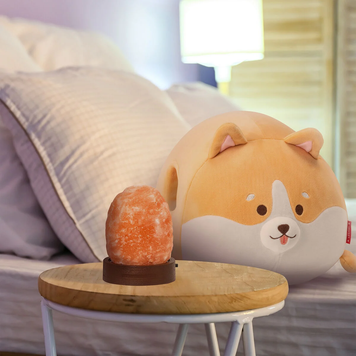 Corgi Pillow and Himalayan Salt Lamp Set
