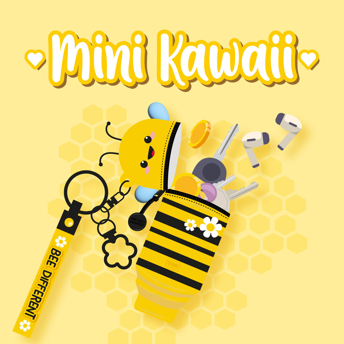 Bee Coin Purse with Key Ring - Mini Kawaii