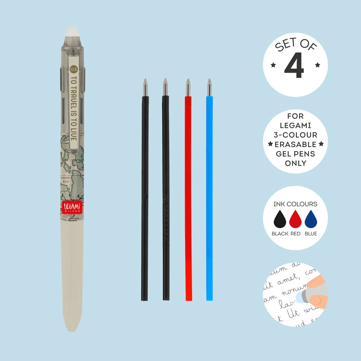 Set of 4 Refills for 3-Colour Erasable Gel Pens