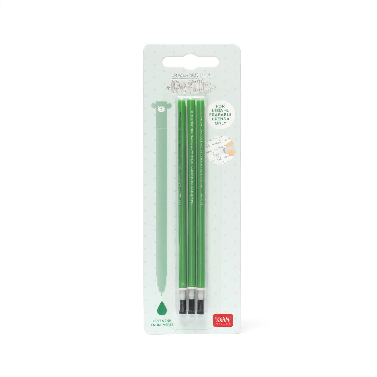 Set of 3 Refills for Erasable Gel Pens - Green Ink - Erasable Pen