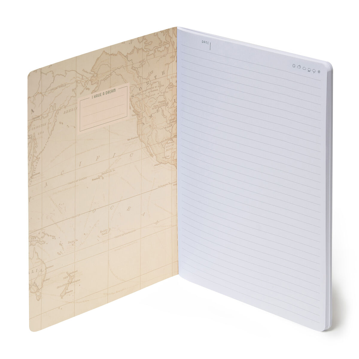 B5 Lined Notebook with Illustrated Hard Cover - Travel Map