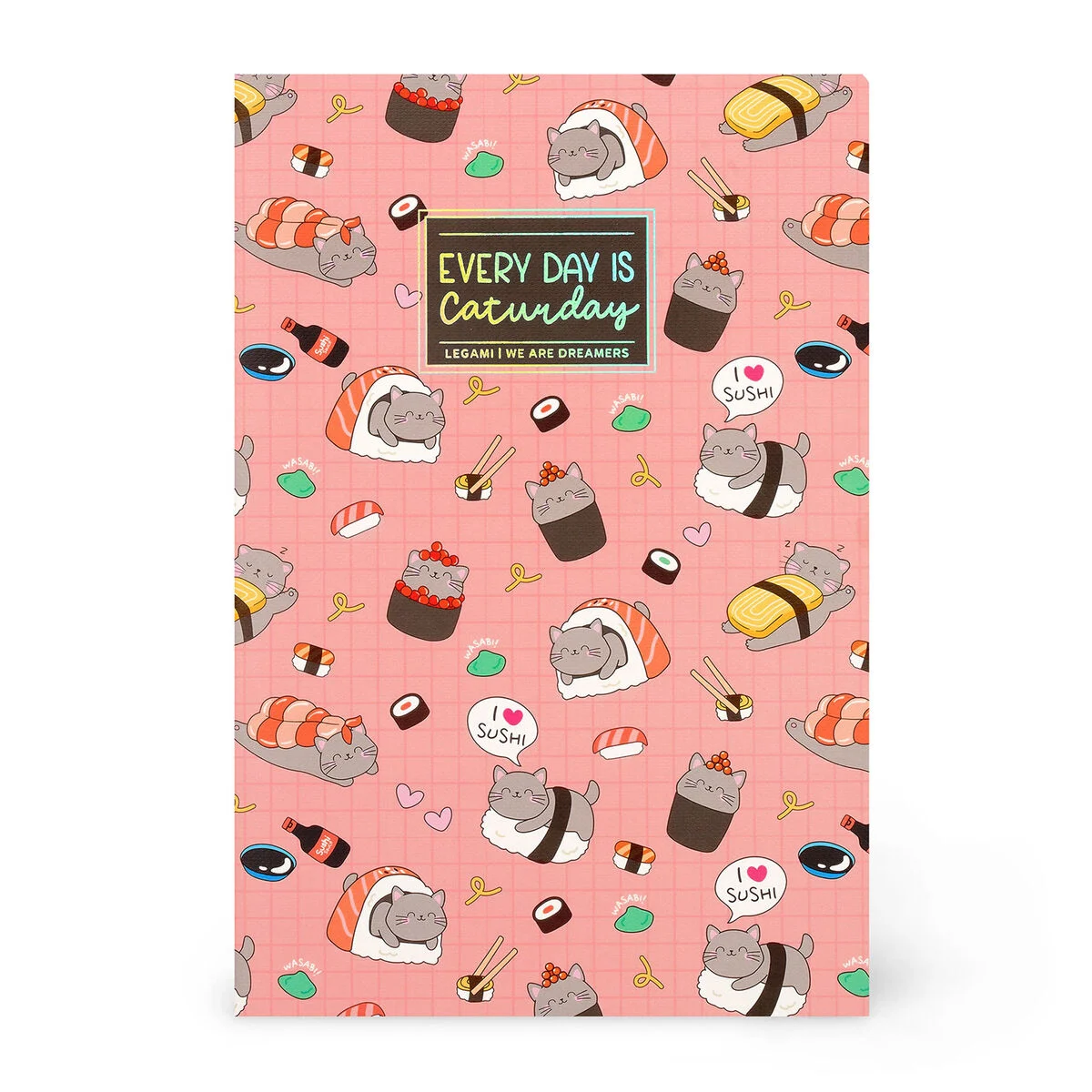 A5 Lined Notebook with Illustrated Hard Cover - Sushi Cat
