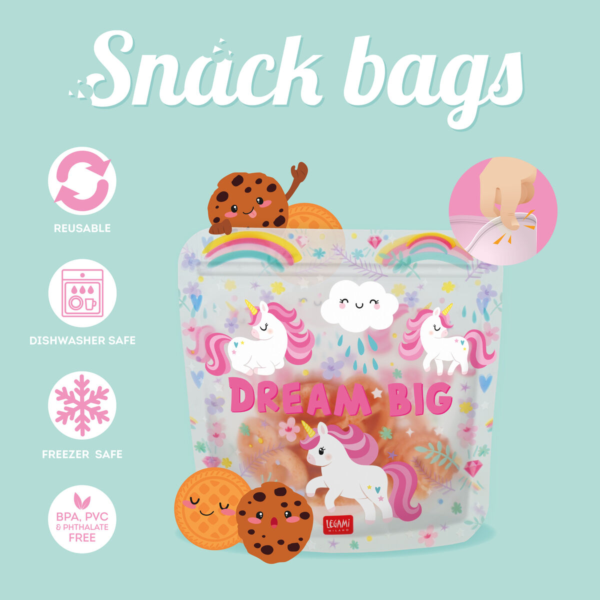 Set of 3 Reusable Snack Bags - Unicorn - Snack Bags