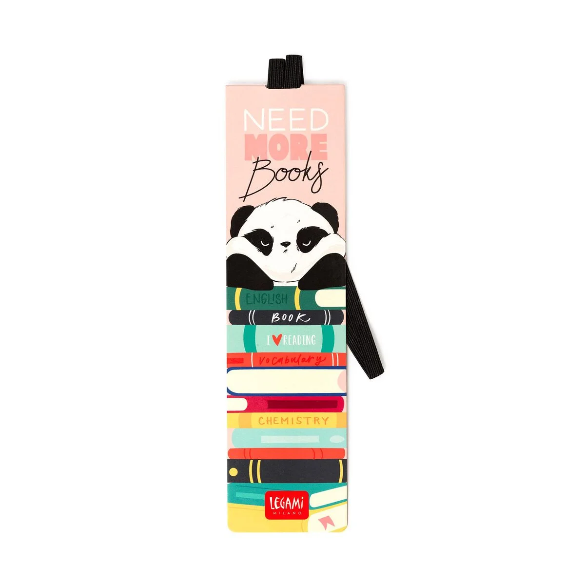 Illustrated Bookmark with Elastic Band - Panda, Need More Books - Bookmark