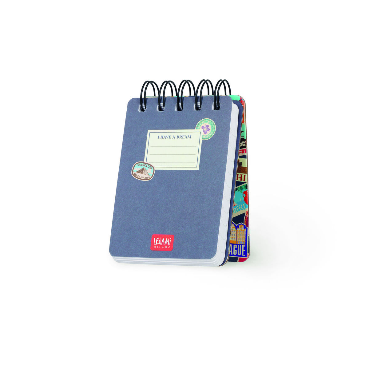 Lined Notebook with Illustrated Hard Cover - Travel Stickers - Jotter - Spiral-Bound