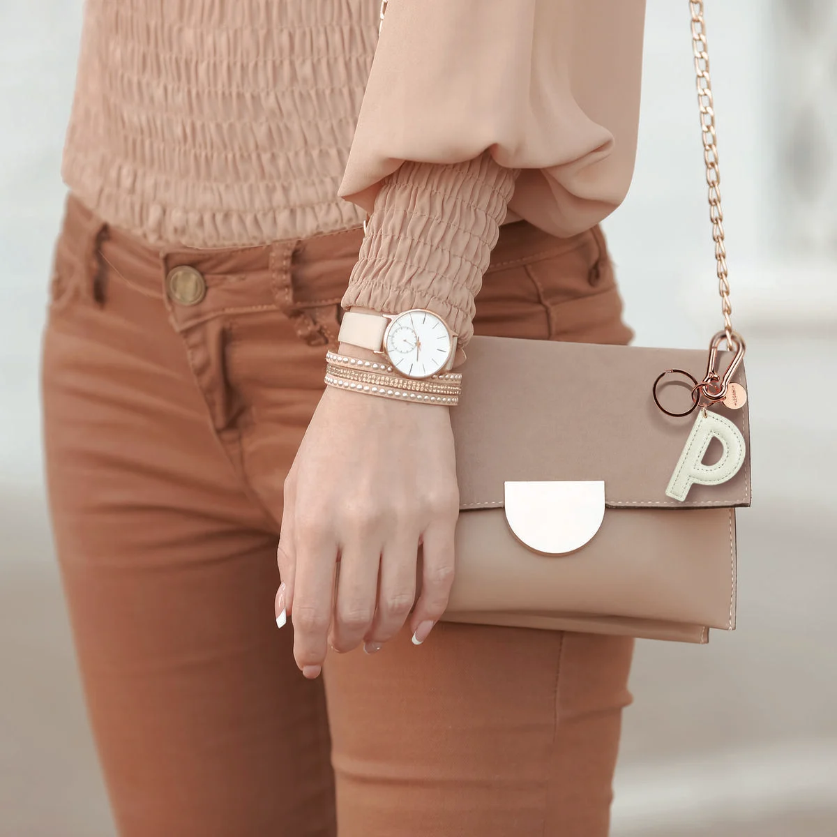 Key Ring with Initial Letter - P / White - My Initial