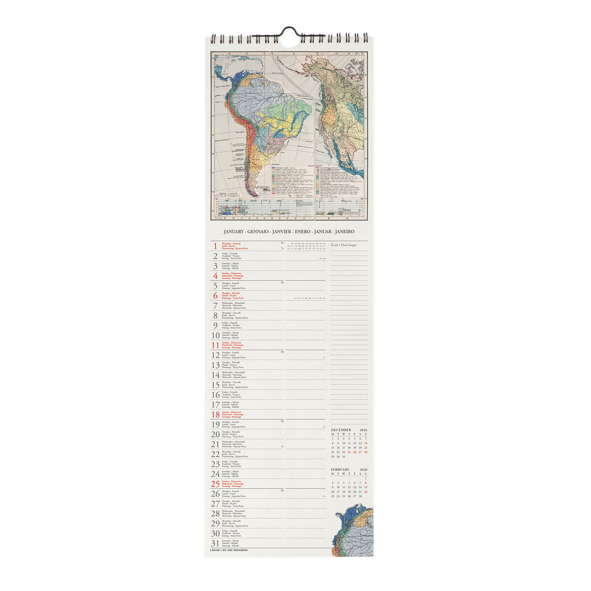 2026 Wall Calendar - 16 x 49 cm