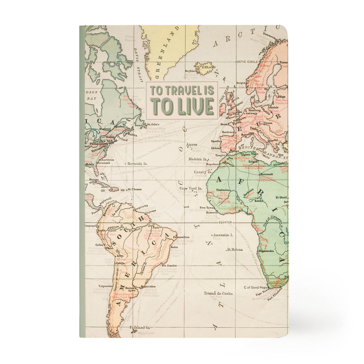 A5 Lined Notebook with Illustrated Hard Cover - Travel
