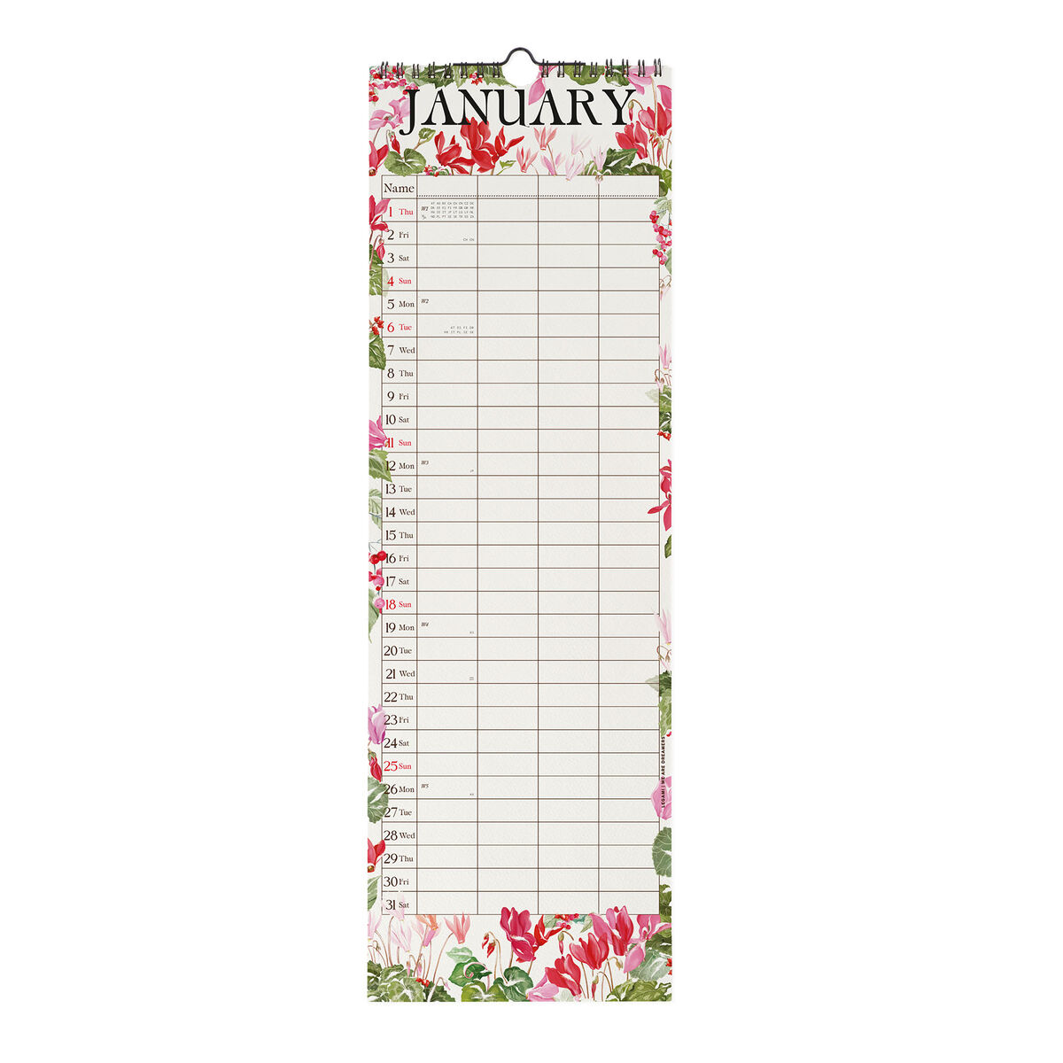 2026 Wall Calendar - 16 x 49 cm