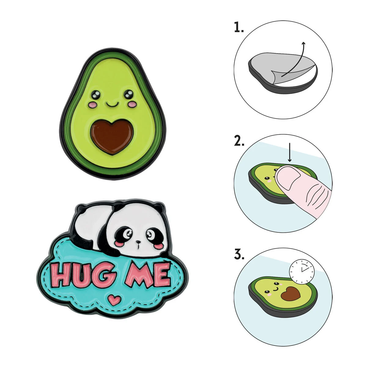Set of 2 Panda + Avocado Metal Stickers - Cutie