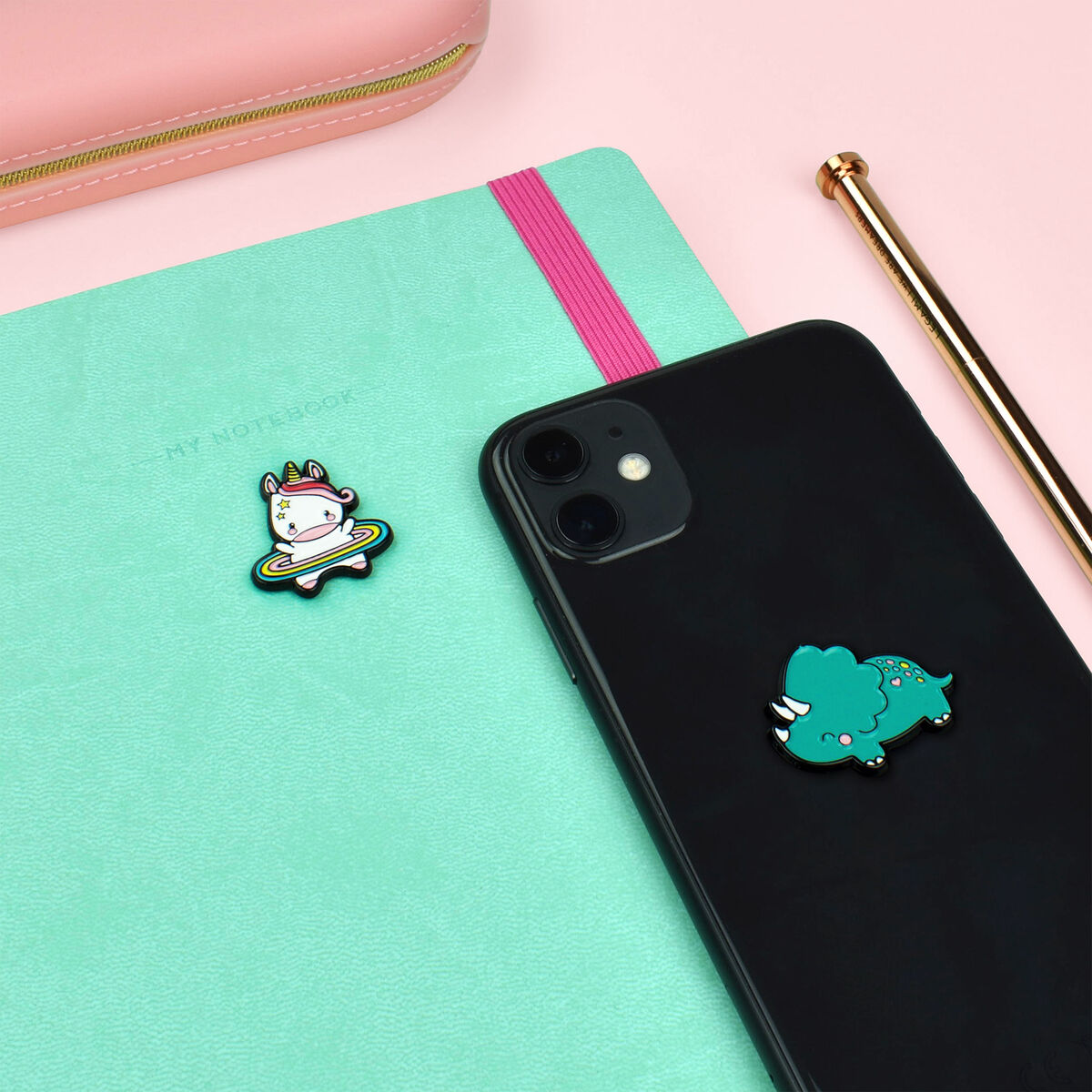 Set of 2 Unicorn + Rhino Metal Stickers - Cutie