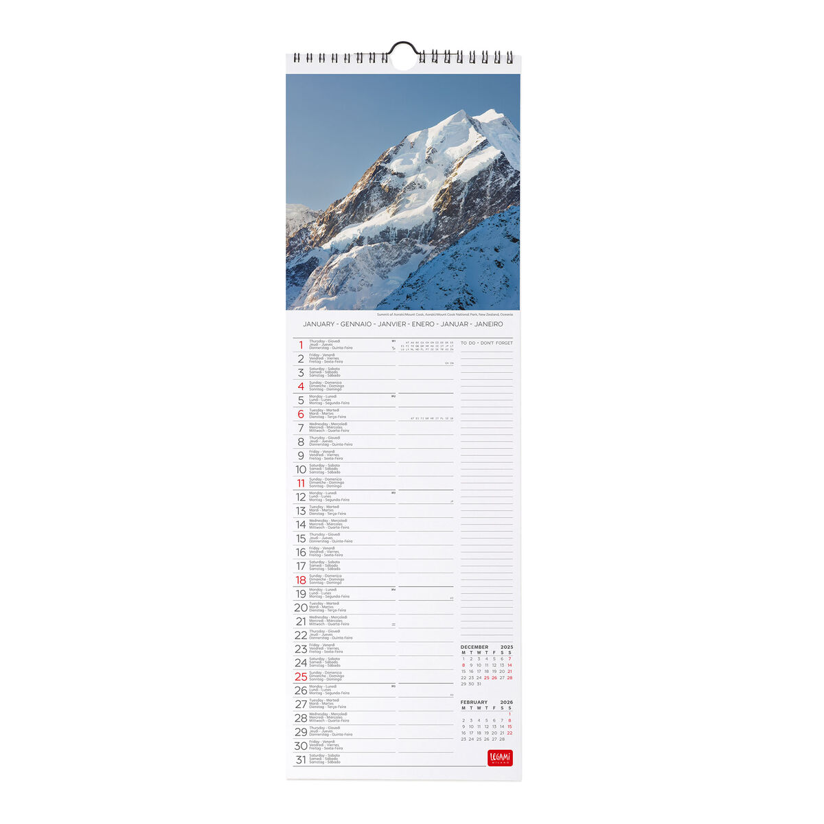 2026 Wall Calendar - 16 x 49 cm
