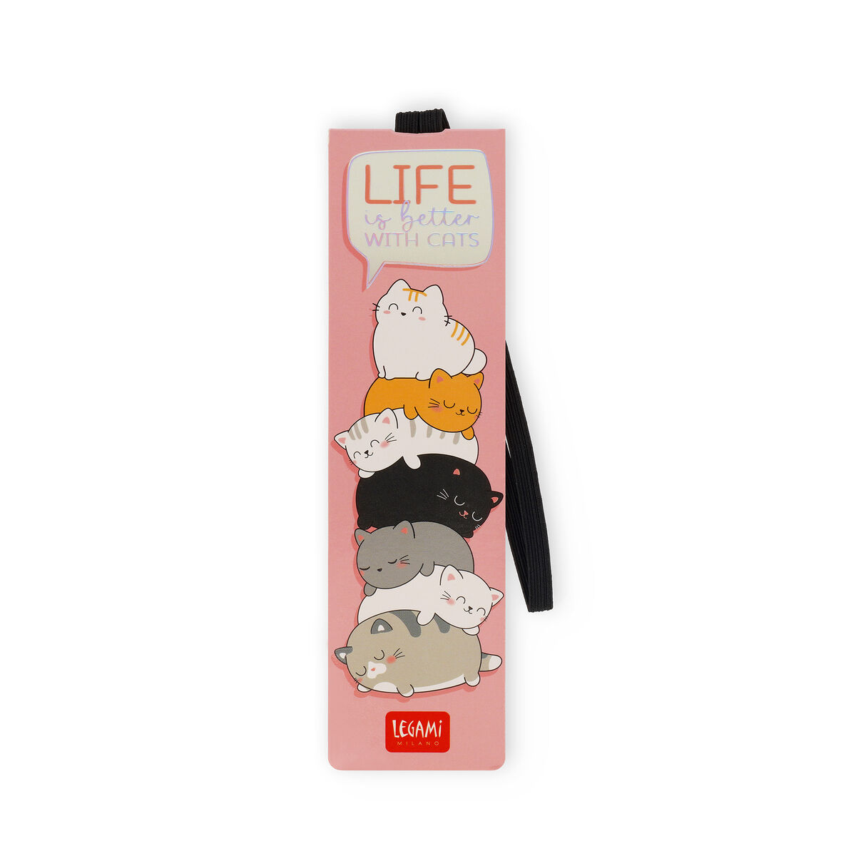 Illustrated Bookmark with Elastic Band - Kitty, Life Is Better With Cats - Bookmark