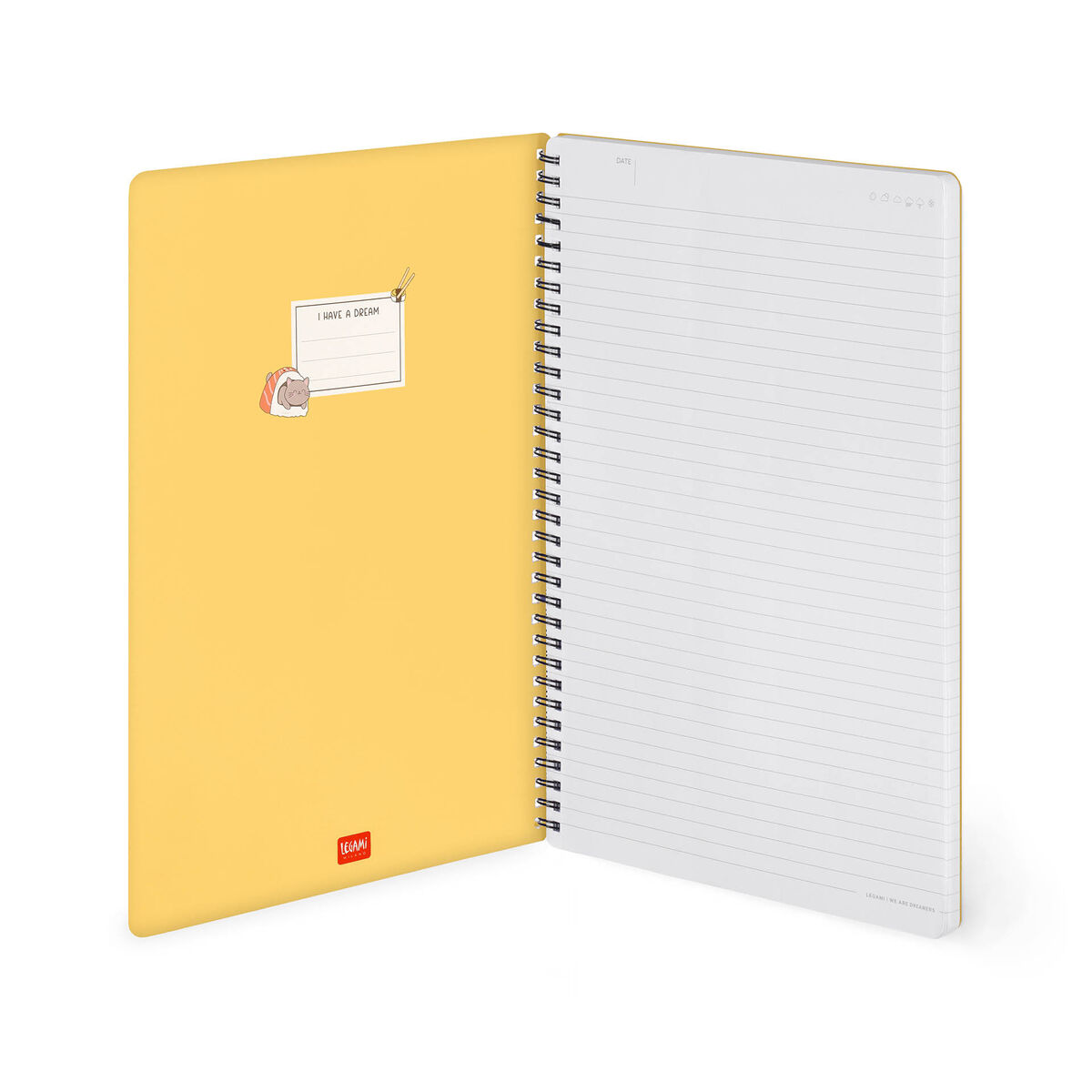 A4 Lined Notebook with Illustrated Hard Cover - Sushi Cat - Jotter - Spiral-Bound