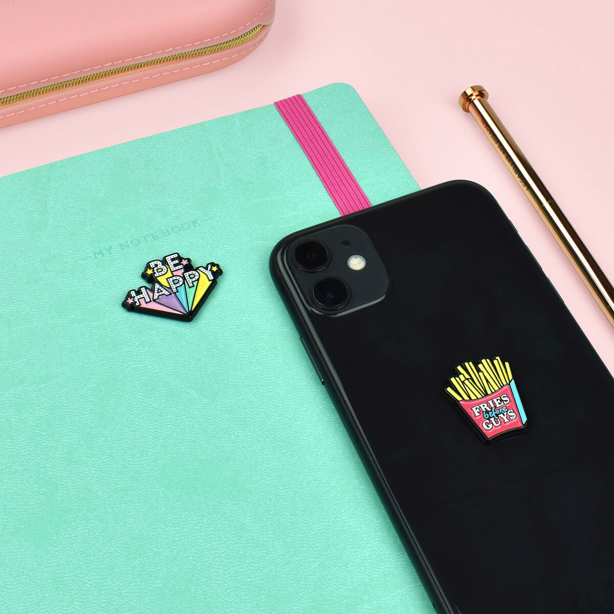 Set of 2 Be Happy Metal Stickers - Cutie