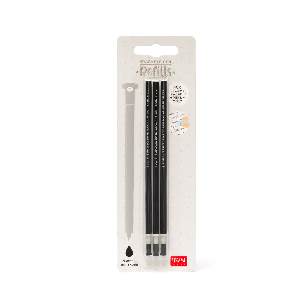 Set of 3 Refills for Erasable Gel Pens - Black Ink - Erasable Pen