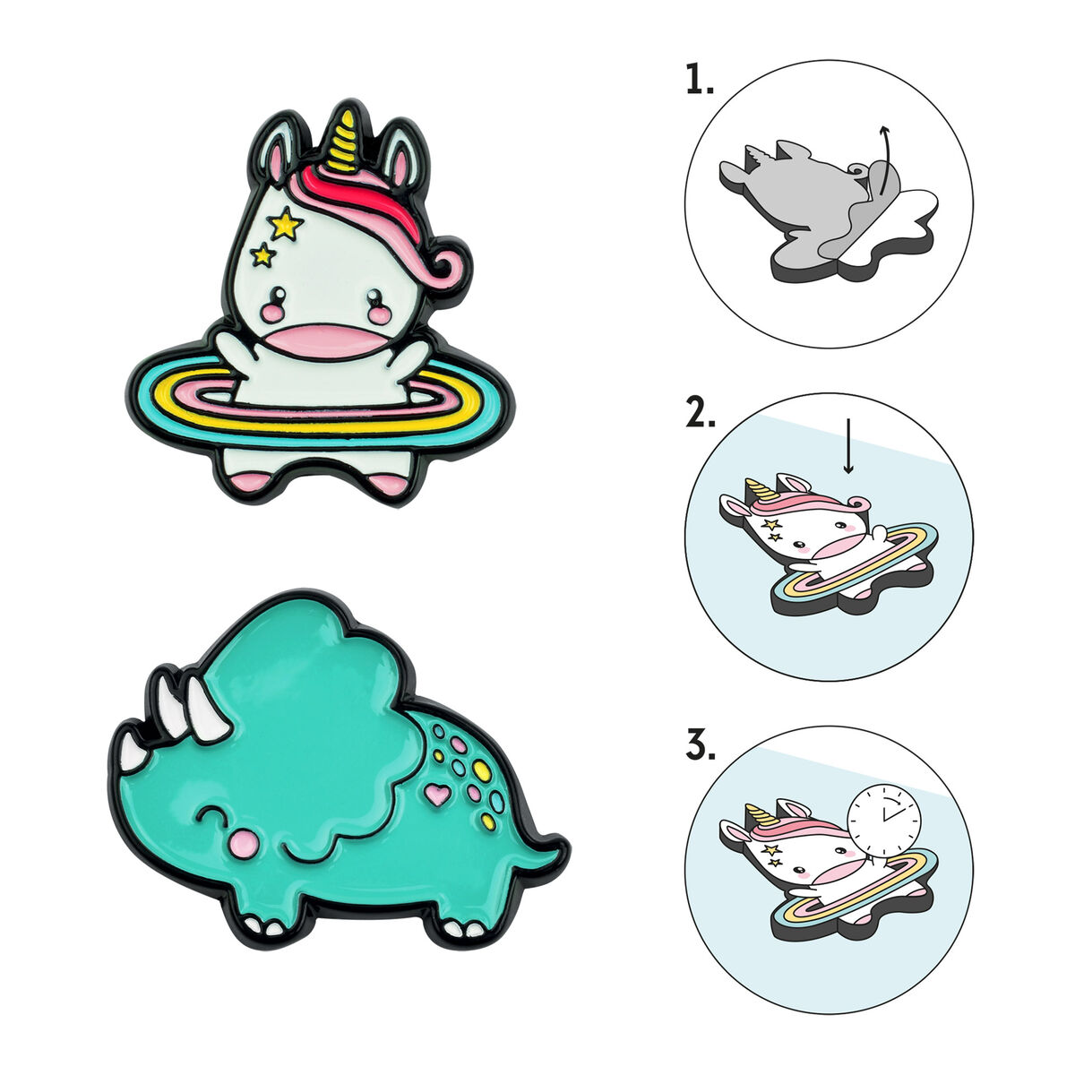Set of 2 Unicorn + Rhino Metal Stickers - Cutie