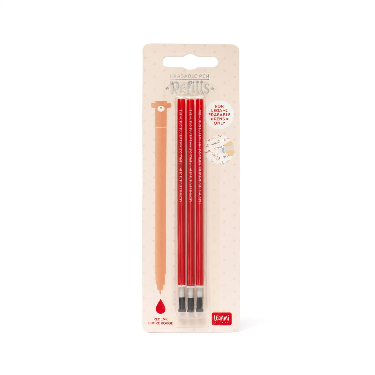 Set of 3 Refills for Erasable Gel Pens - Red Ink - Erasable Pen