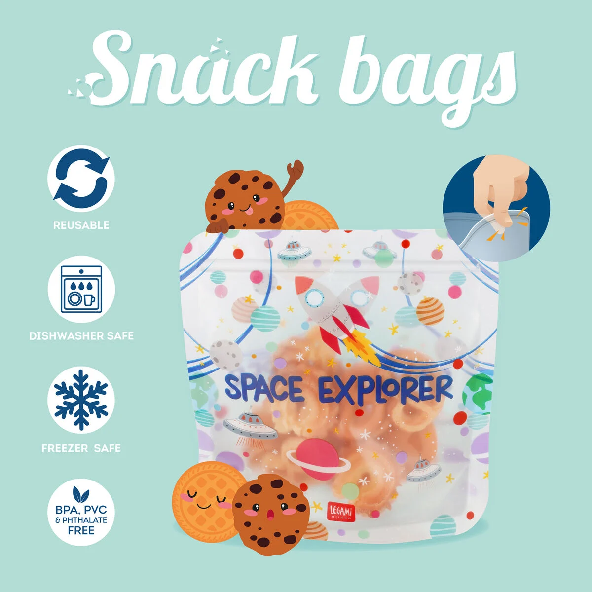 Set of 3 Reusable Snack Bags - Space - Snack Bags