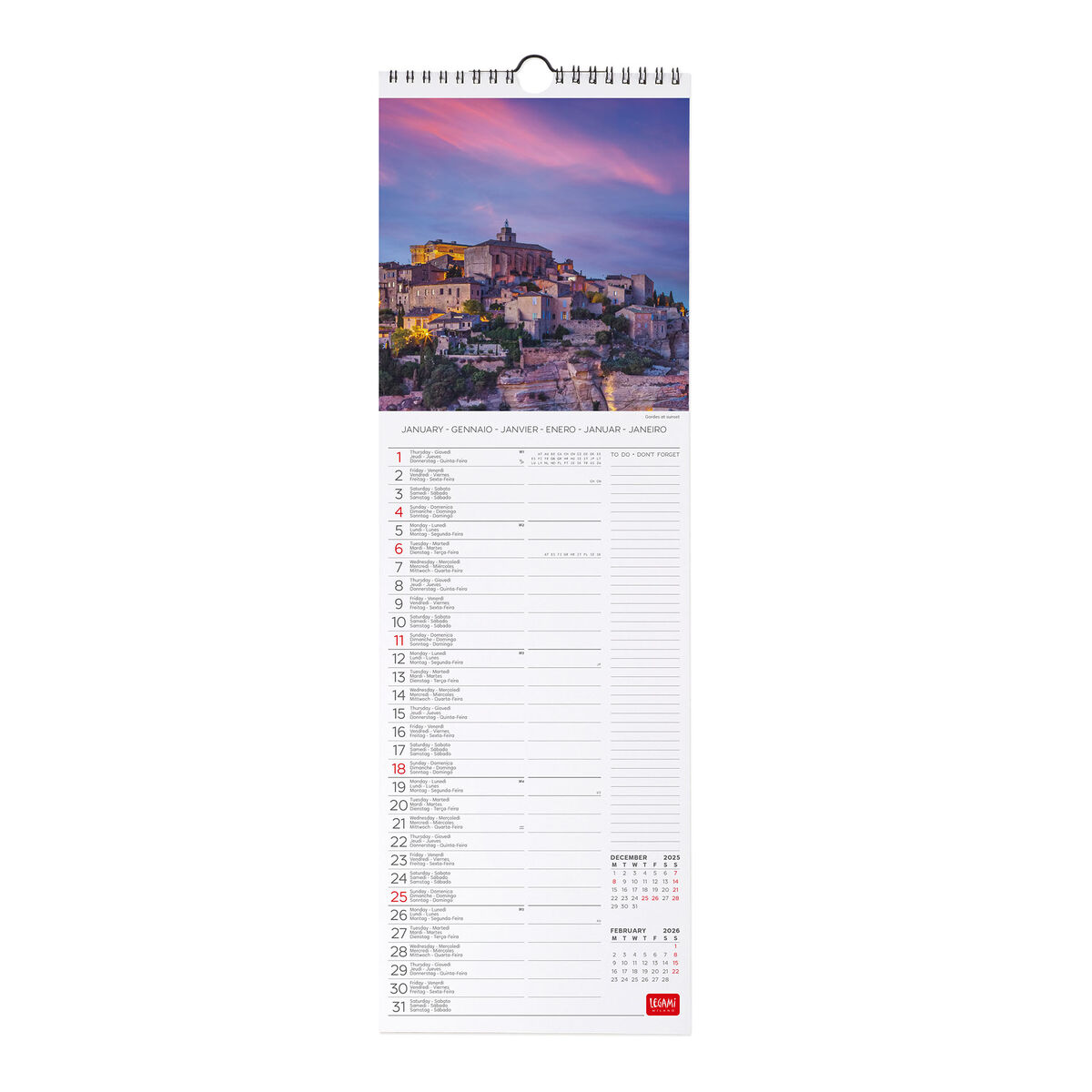 2026 Wall Calendar - 16 x 49 cm