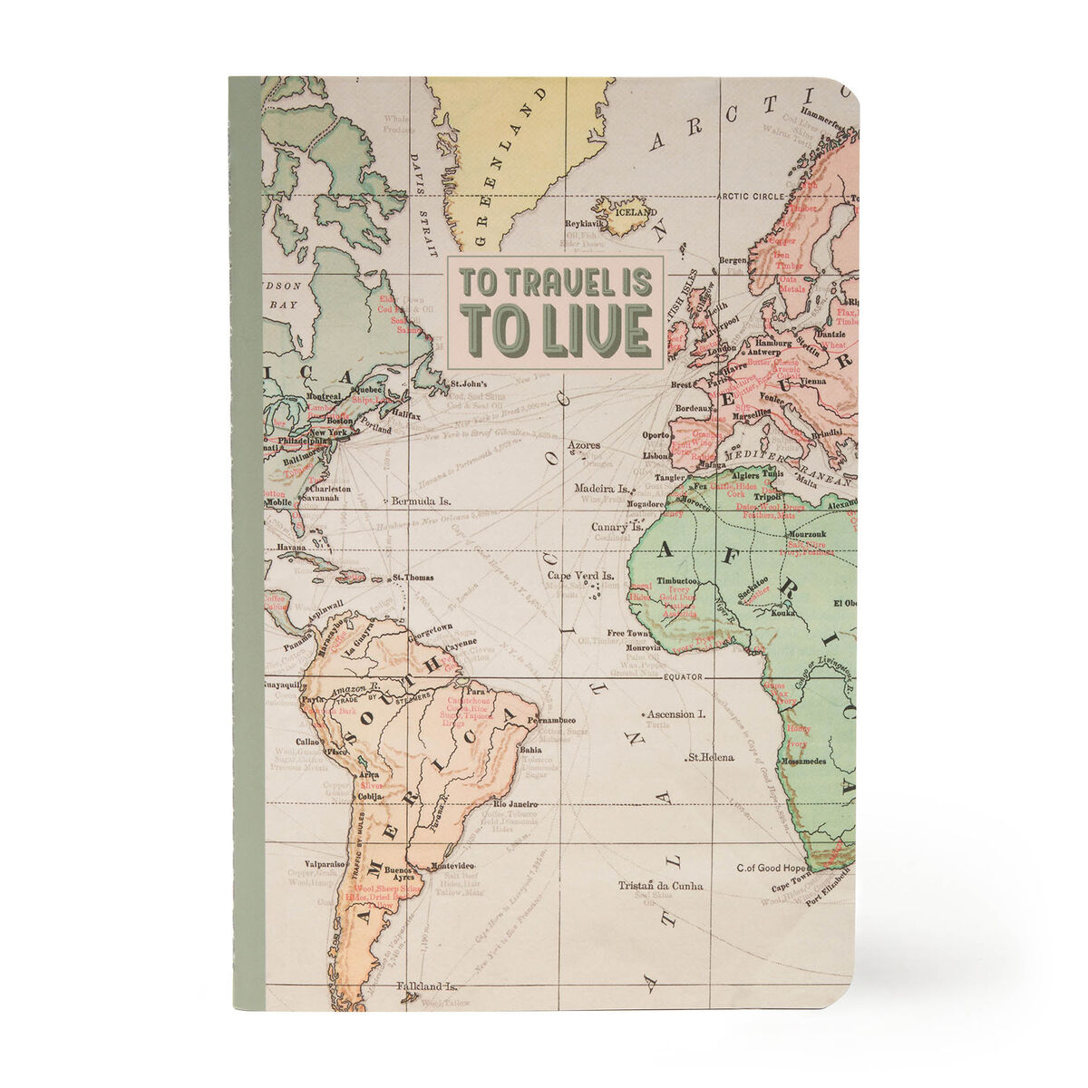 A5 Blank Notebook with Illustrated Soft Cover - Travel Map