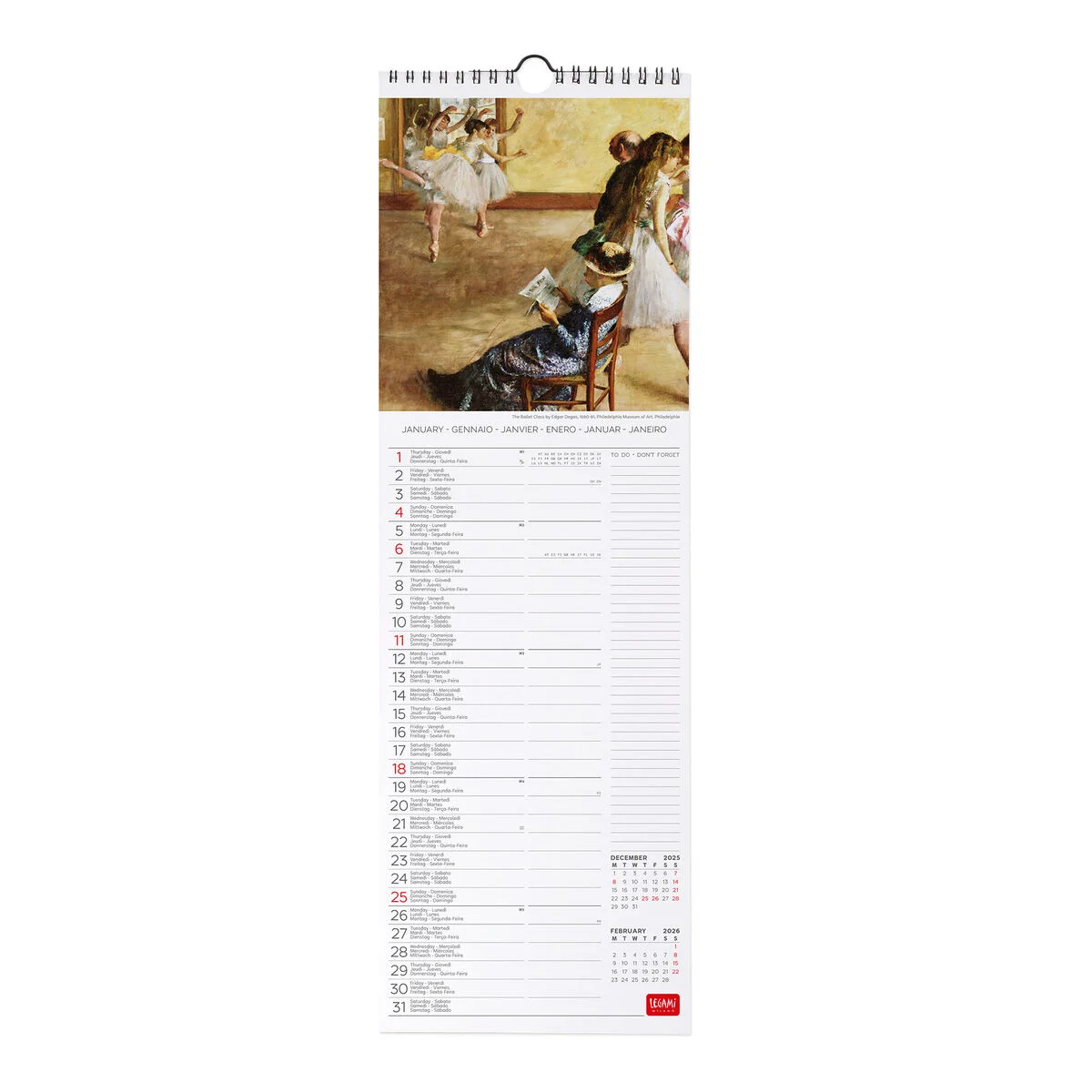 2026 Wall Calendar - 16 x 49 cm