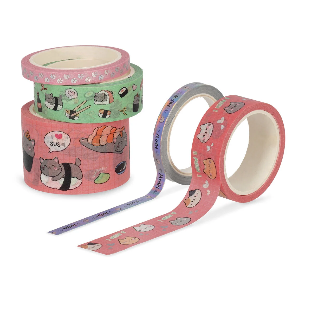 Set of 5 Decorative Kitty Paper Sticky Tapes - Tape By Tape